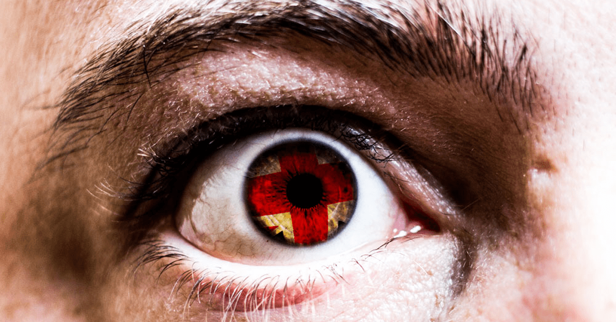 an image of an eye. it's pupils resembles the English flag