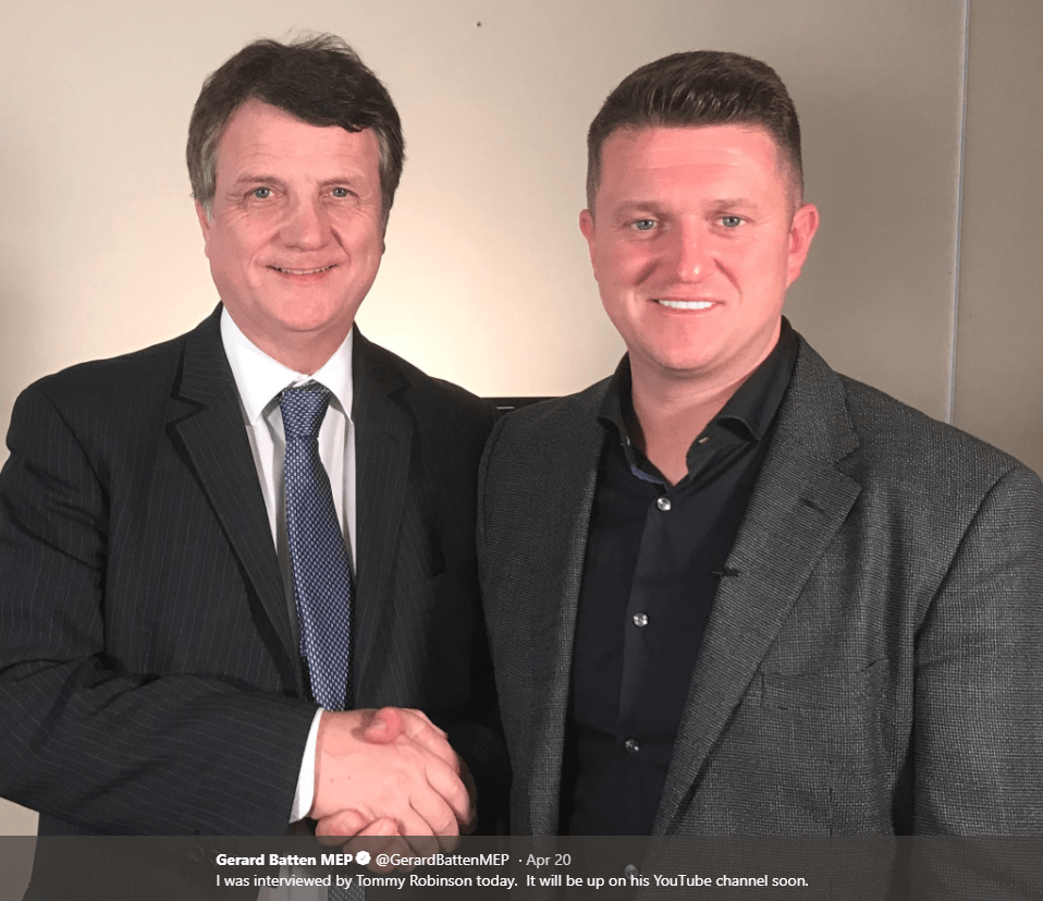 UKIP leader Gerard Batten (left) with EDL founder Tommy Robinson