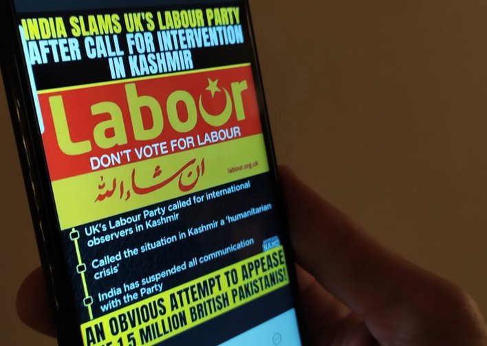 a screenshot of messages convincing people British Hindus to vote against the Labour Party