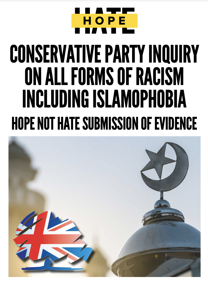 Cover of "The deep roots of Islamophobia in the Conservative Party" report