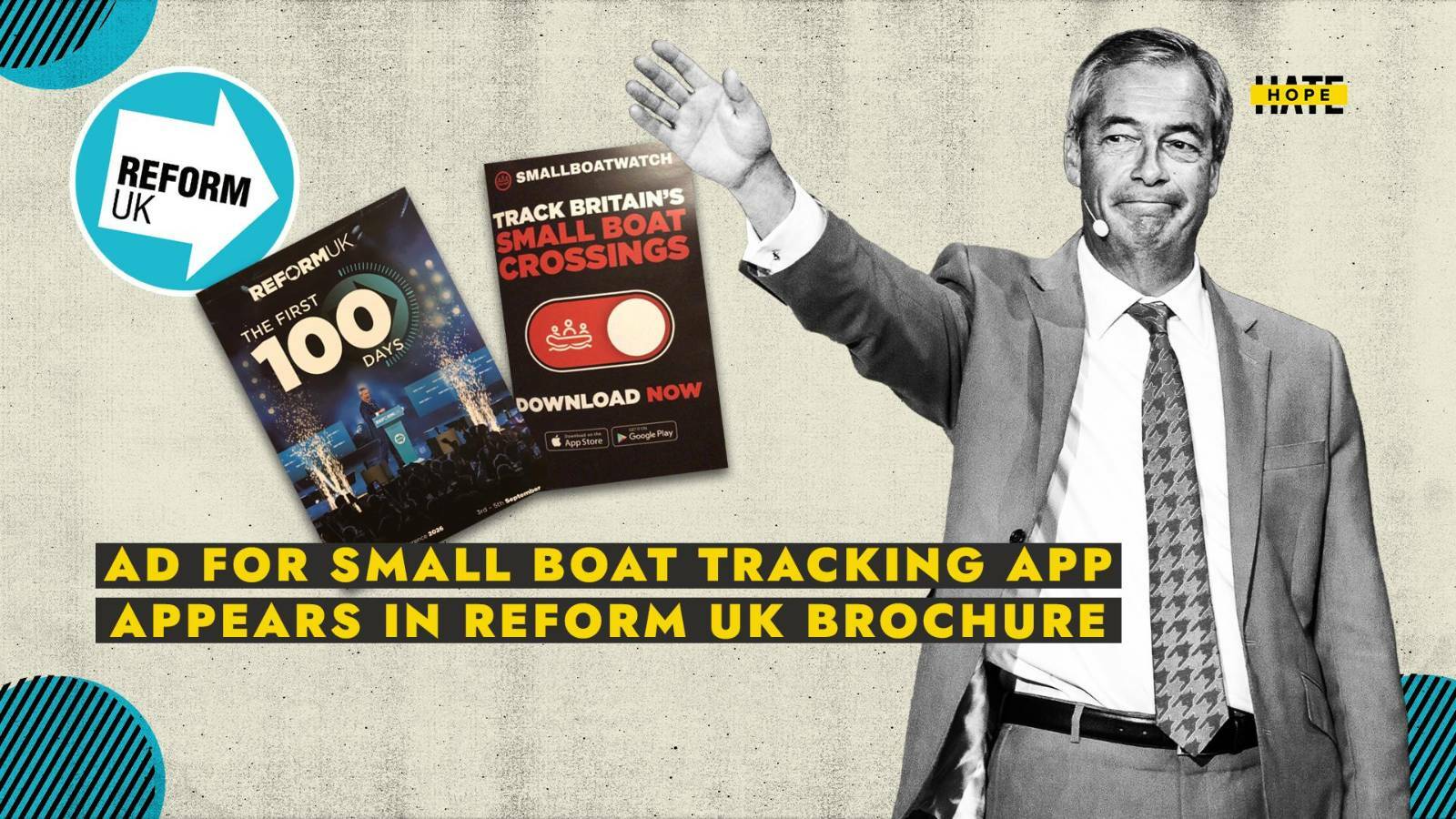 Reform conference brochure contained ad for small boat tracking app – HOPE not hate